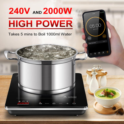 Aobosi Induktionskochplatte, 1 Platte, 2000 W, tragbar, Timer, silber