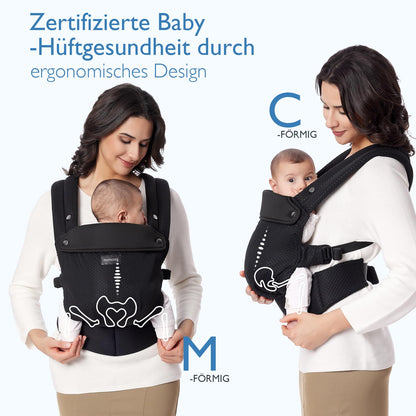 Momcozy Air Mesh Babytrage Ergonomisch für 3-20kg - Schwarz