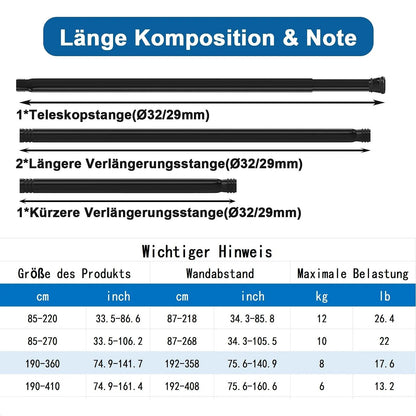 Aiitomg Duschvorhangstange Teleskopstange ohne Bohren, 190-360 cm