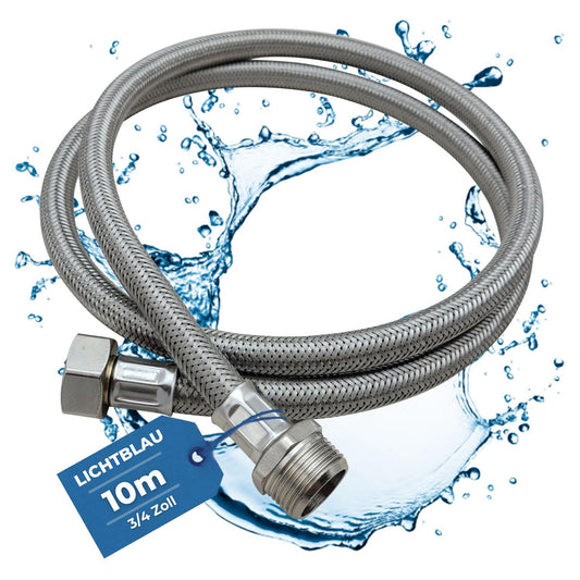LICHTBLAU Aquastopverlängerung Edelstahl 10m - 3/4 Zoll Gerade. Silberner, flexibler Schlauch zur Verlängerung von Aquastop-Zuläufen.
