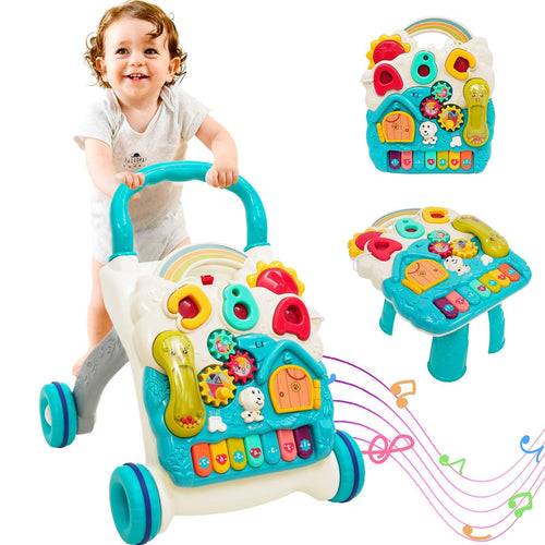 Maycoly Lauflernwagen 2-in-1 Lauflernhilfe mit Aktivitäts-Lerntisch aus Kunststoff