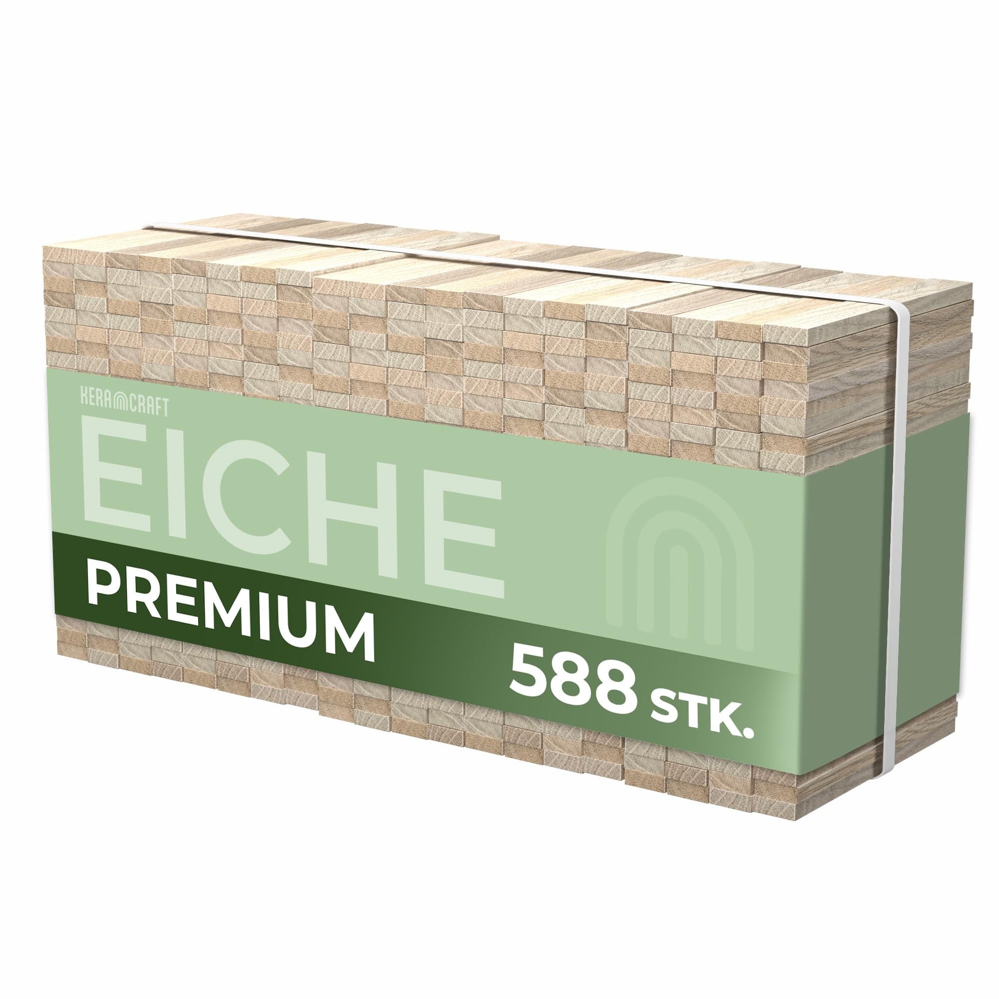 KERACRAFT KeraBlocks Holzklötzchen Eiche 588 Stück 160x22x8mm, rechteckige Klötze aus unbehandeltem Eichenholz