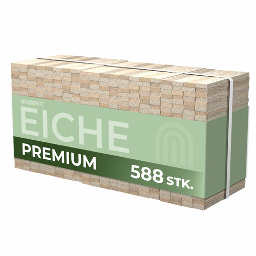 KERACRAFT KeraBlocks Holzklötzchen Eiche 588 Stück 160x22x8mm, rechteckige Klötze aus unbehandeltem Eichenholz
