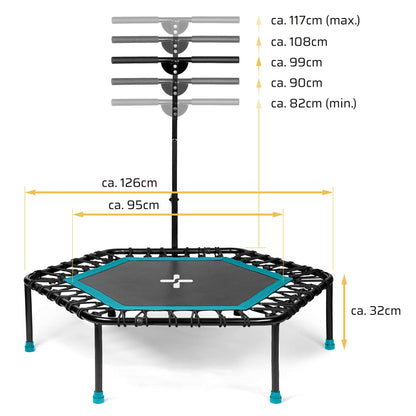 SportPlus Fitness Trampolin Indoor – Haltestange, Gummiseile