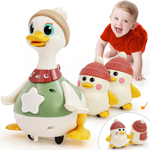 HOLA Dancing Duck Familie, Krabbelspielzeug mit Licht und Musik – interaktives Babyspielzeug ab 6 Monaten