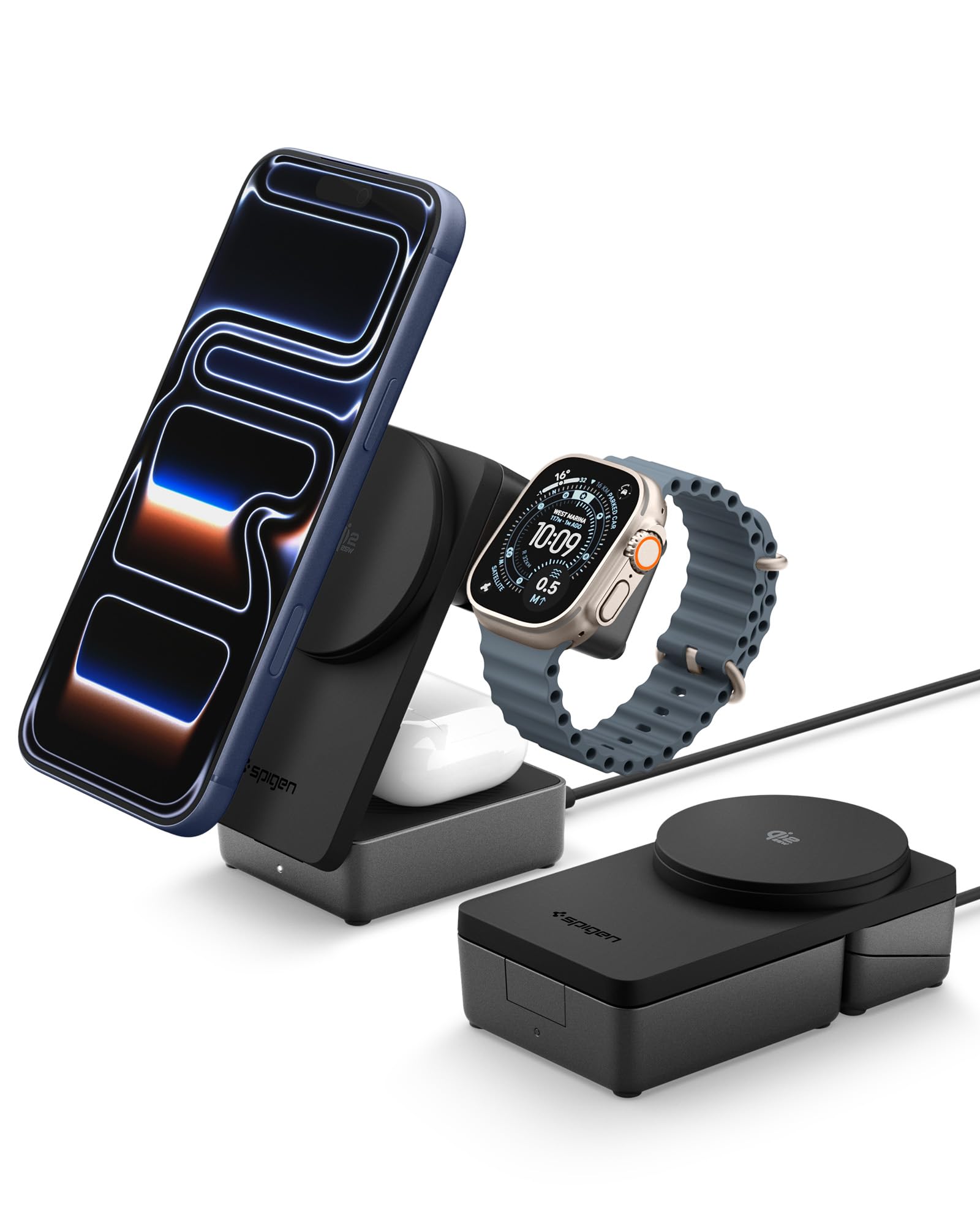 Spigen Essential Qi2.2 25W 3-in-1 MagSafe Ladestation faltbar, lädt iPhone, Apple Watch und Ohrhörer kabellos