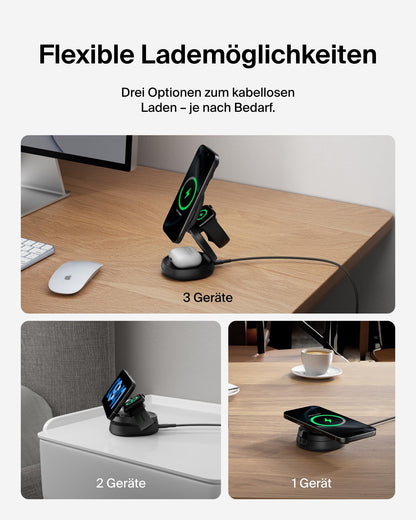 Belkin BoostCharge 3-in-1 Ladestation Qi2 15W MagSafe – Schwarz