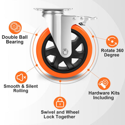 WEIBIDA Schwerlastrollen 150mm, 4er Set mit Bremse, PU 1000kg