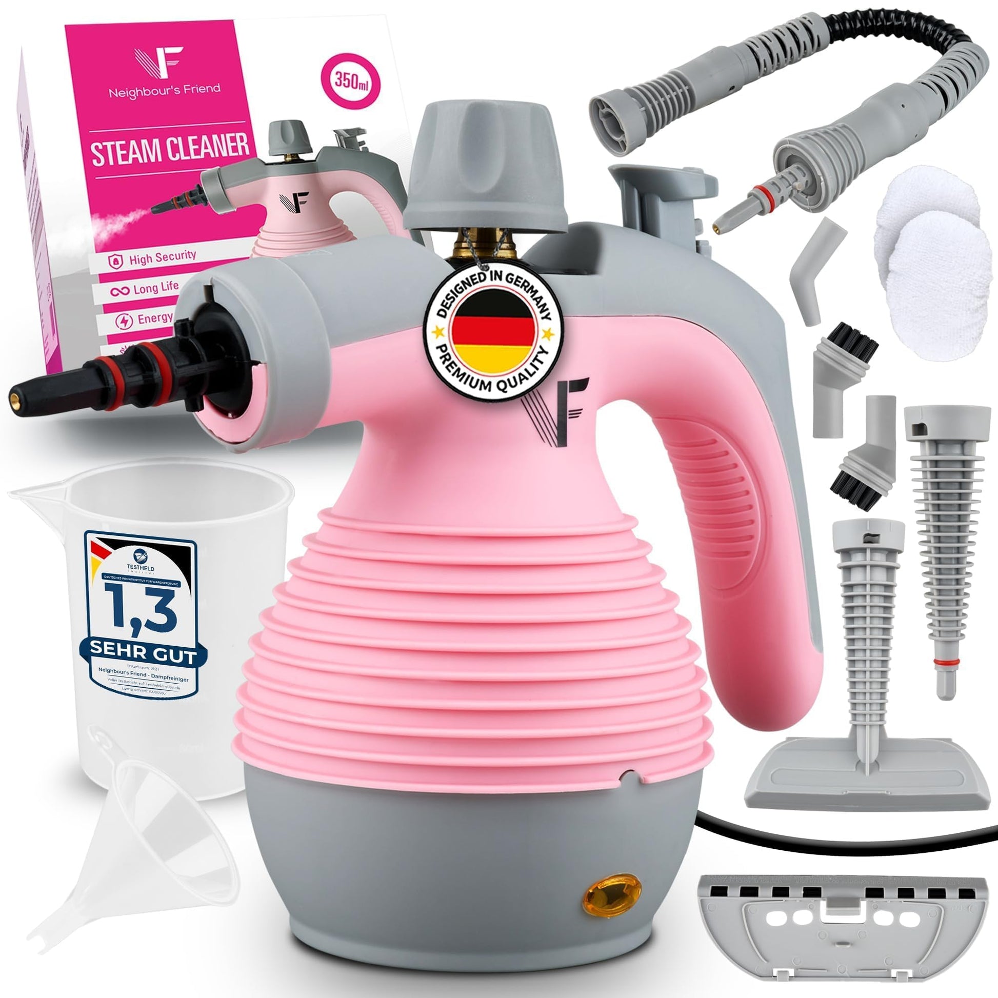 Neighbour's Friend Handdampfreiniger DR-P4 Rosa – Handgerät mit 350 ml Tank und Aufsätzen