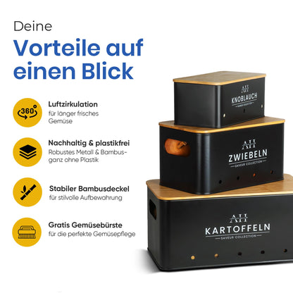 AH Kartoffel Aufbewahrungsbox 5er Set mit Zwiebeltopf & Gemüsebürste