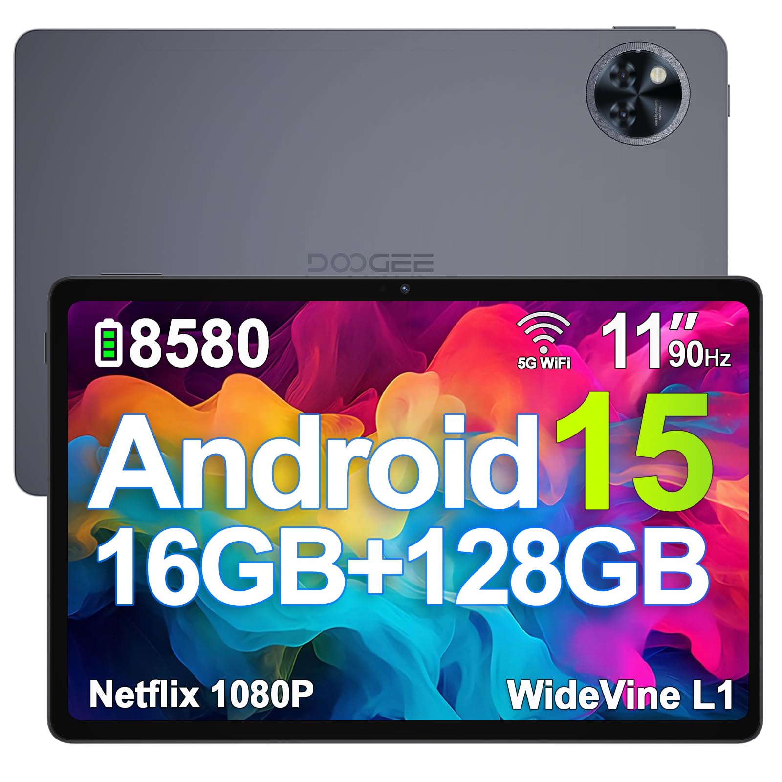 DOOGEE U11 Android 15 Tablet - 11 Zoll 16GB RAM 128GB ROM, dunkelgrau. Nutzt Android 15 für mobile Apps.