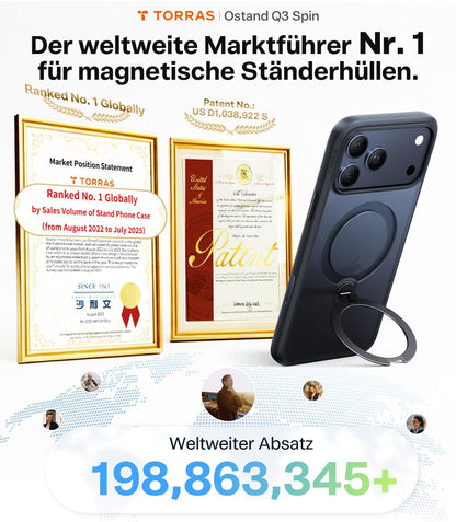 TORRAS Ostand Q3 Spin iPhone 17 Pro Hülle mit 360° Ständer, schwarz