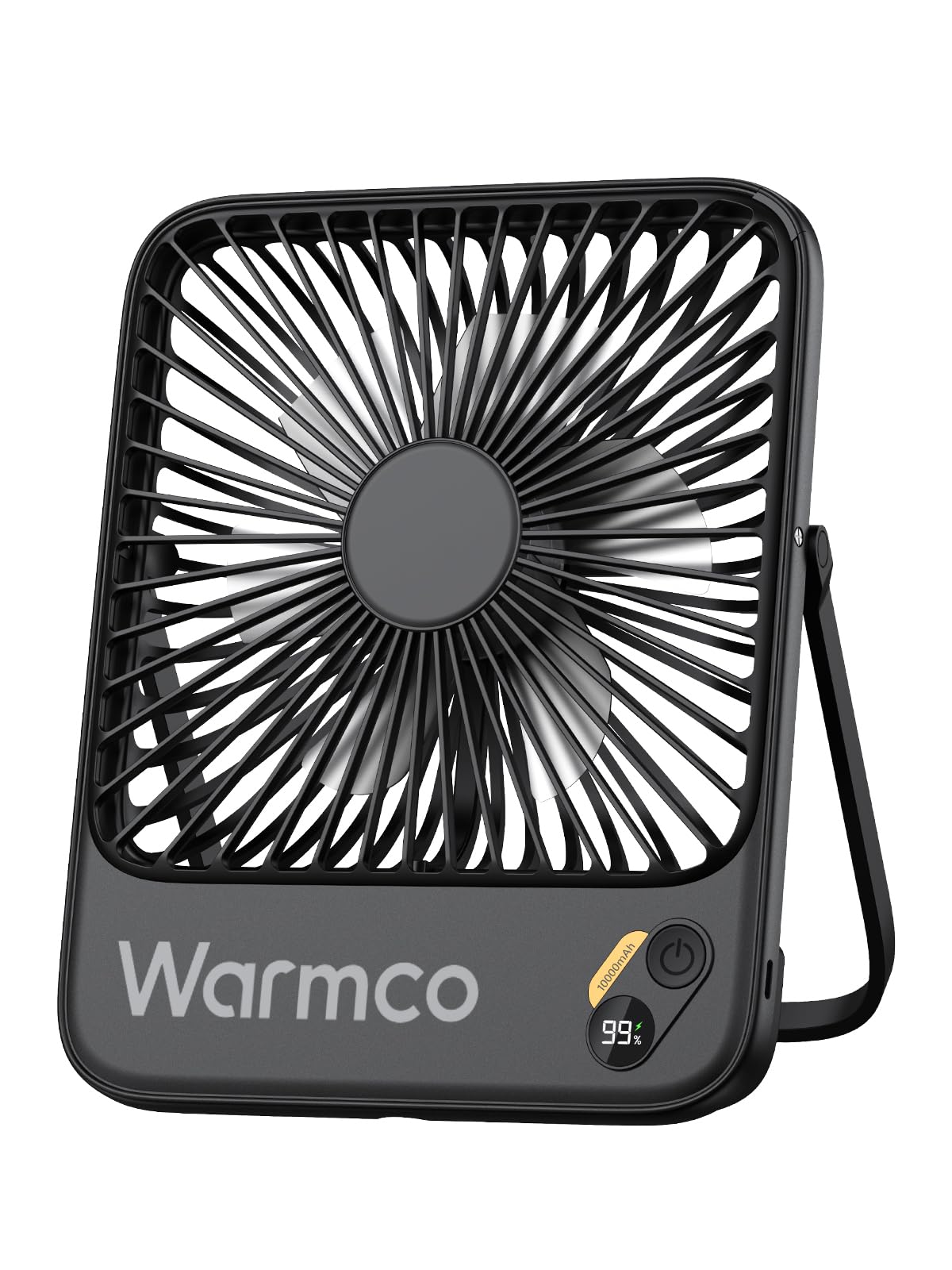Warmco D3 Akku-Tischventilator 10000 mAh, leise, mit Digitalanzeige, flaches Gehäuse und faltbarer Ständer