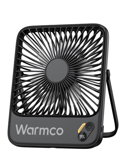 Warmco D3 Akku-Tischventilator 10000 mAh, leise, mit Digitalanzeige, flaches Gehäuse und faltbarer Ständer