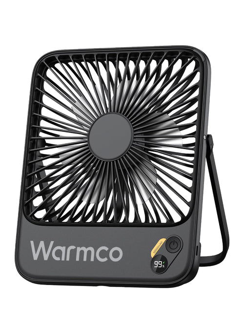 Warmco D3 Akku-Tischventilator 10000 mAh, leise, mit Digitalanzeige, flaches Gehäuse und faltbarer Ständer