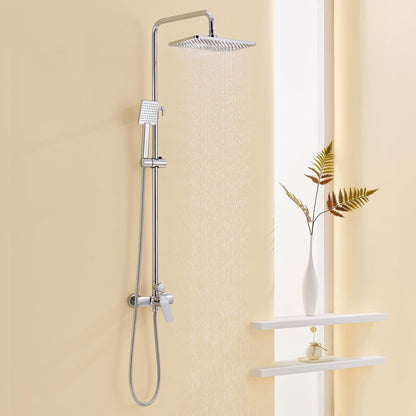 Auralum Regendusche Komplettset höhenverstellbar – Chrom. Glänzendes, silbernes Duschsystem mit Kopf- und Handbrause für die Körperpflege.