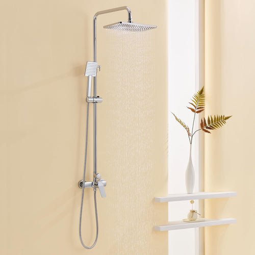 Auralum Regendusche Komplettset höhenverstellbar – Chrom. Glänzendes, silbernes Duschsystem mit Kopf- und Handbrause für die Körperpflege.