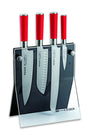 F. DICK Red Spirit Messerblock mit 4 Messern – Modell 8177200. Schwarzer Block mit 4 Messern, rote Griffe. Zur sicheren Aufbewahrung.
