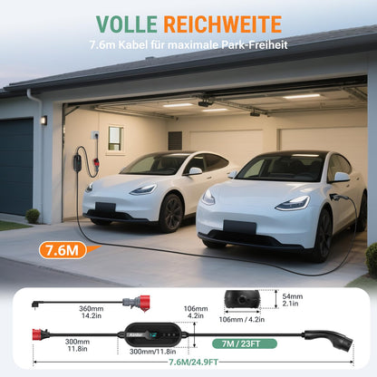 AIMILER Wallbox 11kW mit App: Mobile Ladestation Typ 2, 7,6 m