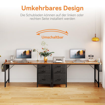 Coleshome Computertisch 120x48cm mit 3 Stoff Schubladen - Braun