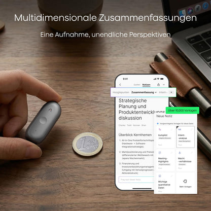 Plaud NotePin S Diktiergerät mit KI-Transkription, Grau
