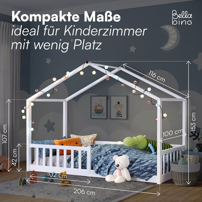 Bellabino Bia Montessori Hausbett – 90x200 cm Kiefer Weiss