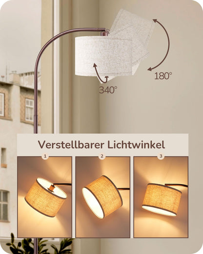 EDISHINE Bogenlampe Stehleuchte - 161cm beige Leinen Braun