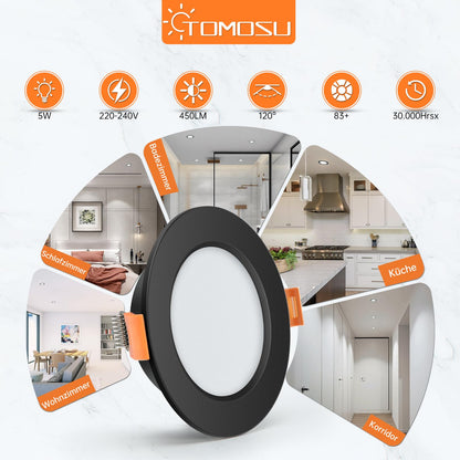 Tomosu LED Einbaustrahler Set 20 Stk. 230V Schwarz 4000K IP44