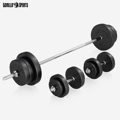 GORILLA SPORTS® Hantelbank mit Langhantelset – Klappbar