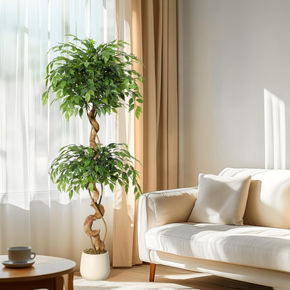 Litake Ficus Baum Kunstpflanze 150 cm – Mit weissem Topf
