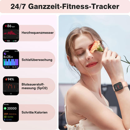 aeac Smartwatch Damen mit Telefonfunktion, 1,85-Zoll-HD-Display