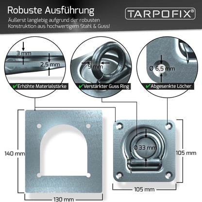 Tarpofix Zurrösen für Anhänger, verzinkter Stahl, 800 daN, 6 Stück