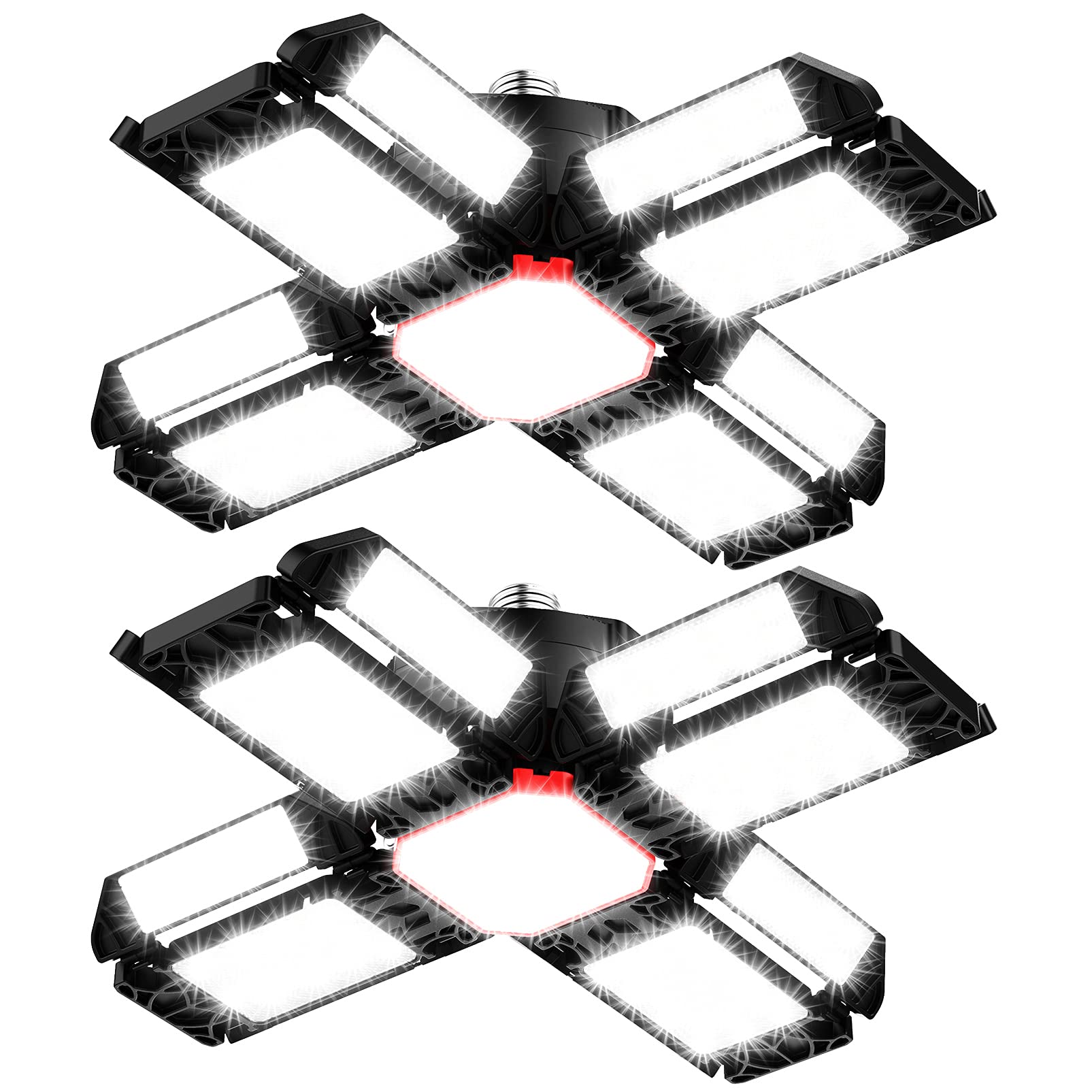Rafow LED Garagenleuchte P10, 200W, 20000 Lumen, 6500K, 2 Stück – verformbare Deckenleuchte mit verstellbaren Paneelen
