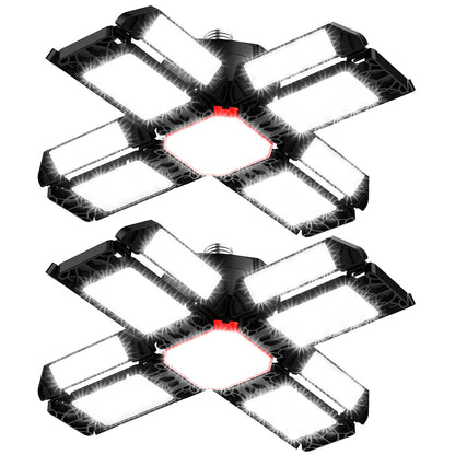 Rafow LED Garagenleuchte P10, 200W, 20000 Lumen, 6500K, 2 Stück – verformbare Deckenleuchte mit verstellbaren Paneelen