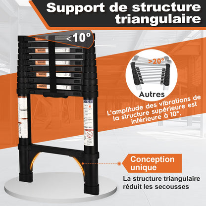 HBTower Teleskopleiter Ausziehleiter - 3.2m Aluminium Schwarz