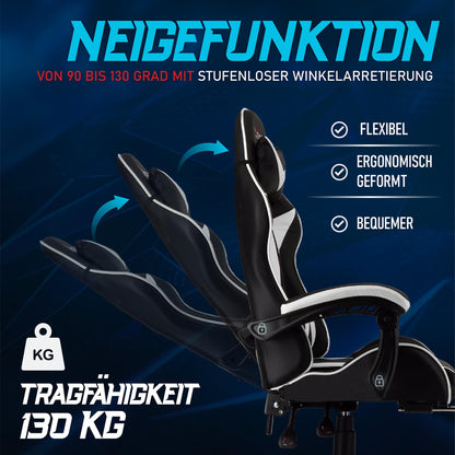 xRace Gaming Stuhl Ergonomischer Leder Drehstuhl - Weiss