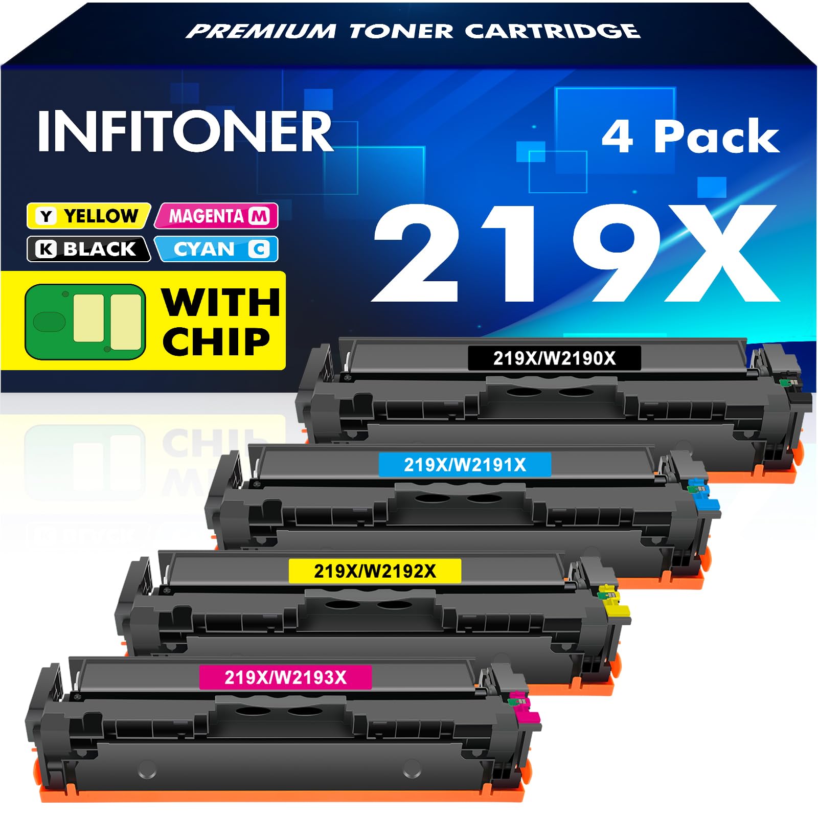 INFITONER 219X 219A Toner 4er-Pack mit Chip für HP Color LaserJet Pro, vier Tonerkartuschen