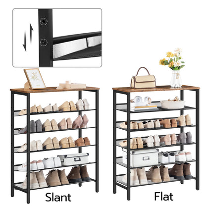 HOOBRO Schuhregal 6-lagig neigbar EBF16XJ01 - vintagebraun-schwarz