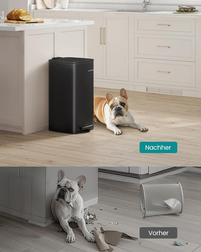 SONGMICS Tretmülleimer 30 l aus Stahl mit Softclose, tintenschwarz