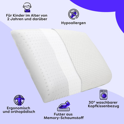 Wolkenfeld Kinderkissen 60x40x6 cm, Memory Foam, ab 2 Jahren