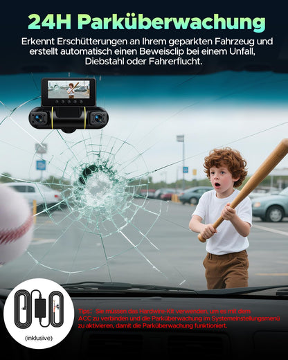 LAMTTO Dashcam 4-Kanal Auto Kamera Vorne Hinten Innen WiFi