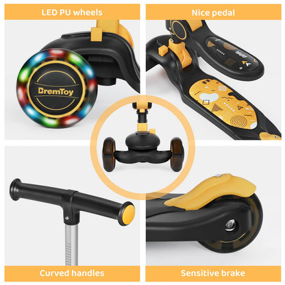 BremToy Kinderroller mit Sitz, höhenverstellbar und faltbar, Gelb