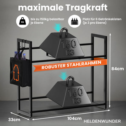 Heldenwunder Getränkekistenregal - Metall, 6 Kisten, höhenverstellbar