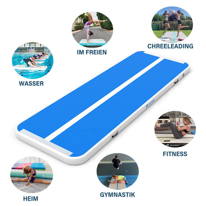 AKSPORT Air Track Gymnastikmatte aufblasbar mit Luftpumpe, blau