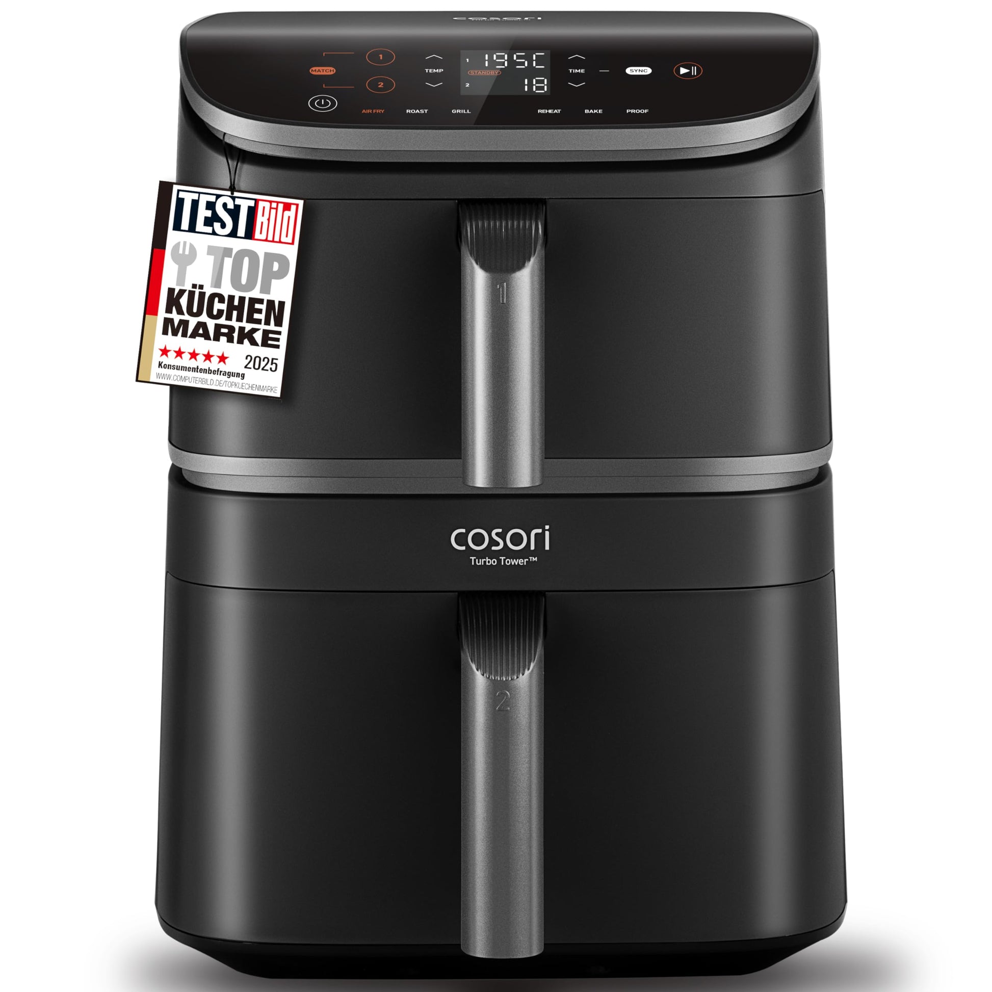 COSORI Airfryer Heissluftfritteuse 10,8 L, 2 Kammern, Silbergrau mit zwei Frittierkörben und Edelstahl-Grillrost