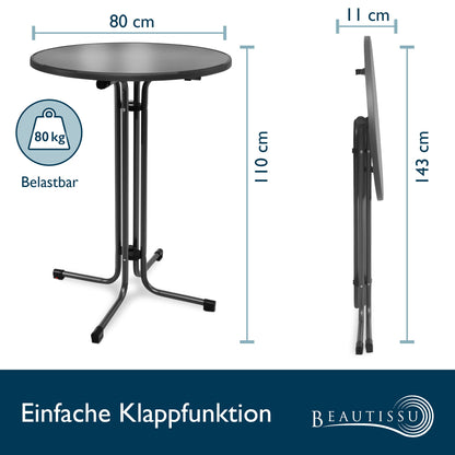 Beautissu Sylt Stehtisch Klappbar – 80cm Rund Anthrazit Outdoor