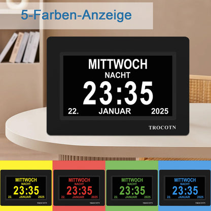 TROCOTN Demenz Uhr Senioren Digitale Tagesuhr 7 Zoll Schwarz