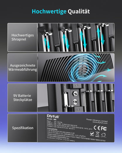 Dlyfull Universal 10-fach Akkuladegerät – Schnellladung
