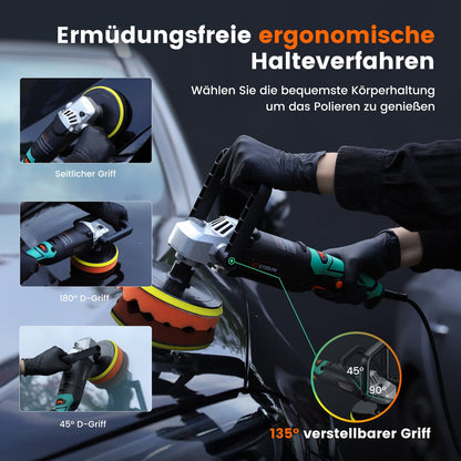ETOOLAB Poliermaschine Auto - 1200W Professional 7-Stufen 22tlg Set