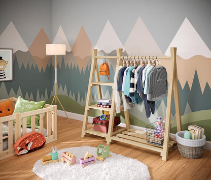 Bellabino Ryck Kleiderstange Kinder - Massivholz Natur 4 Ablagen